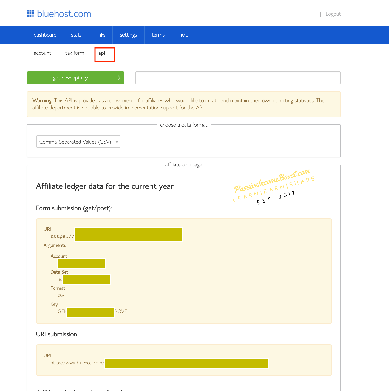 Bluehost affiliate program api